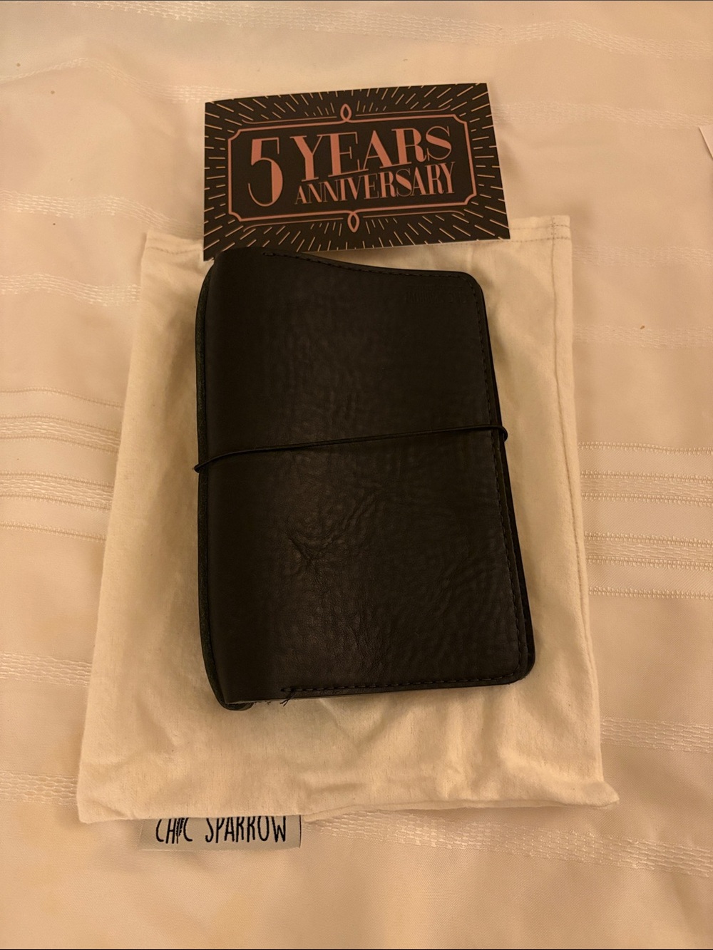 sparrow Black Leather Elastic Closure Card & Key Holder